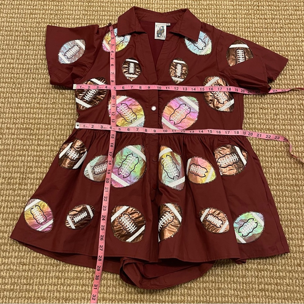 Queen of Sparkles Maroon Iridescent Football Romper Small - Picture 4 of 11